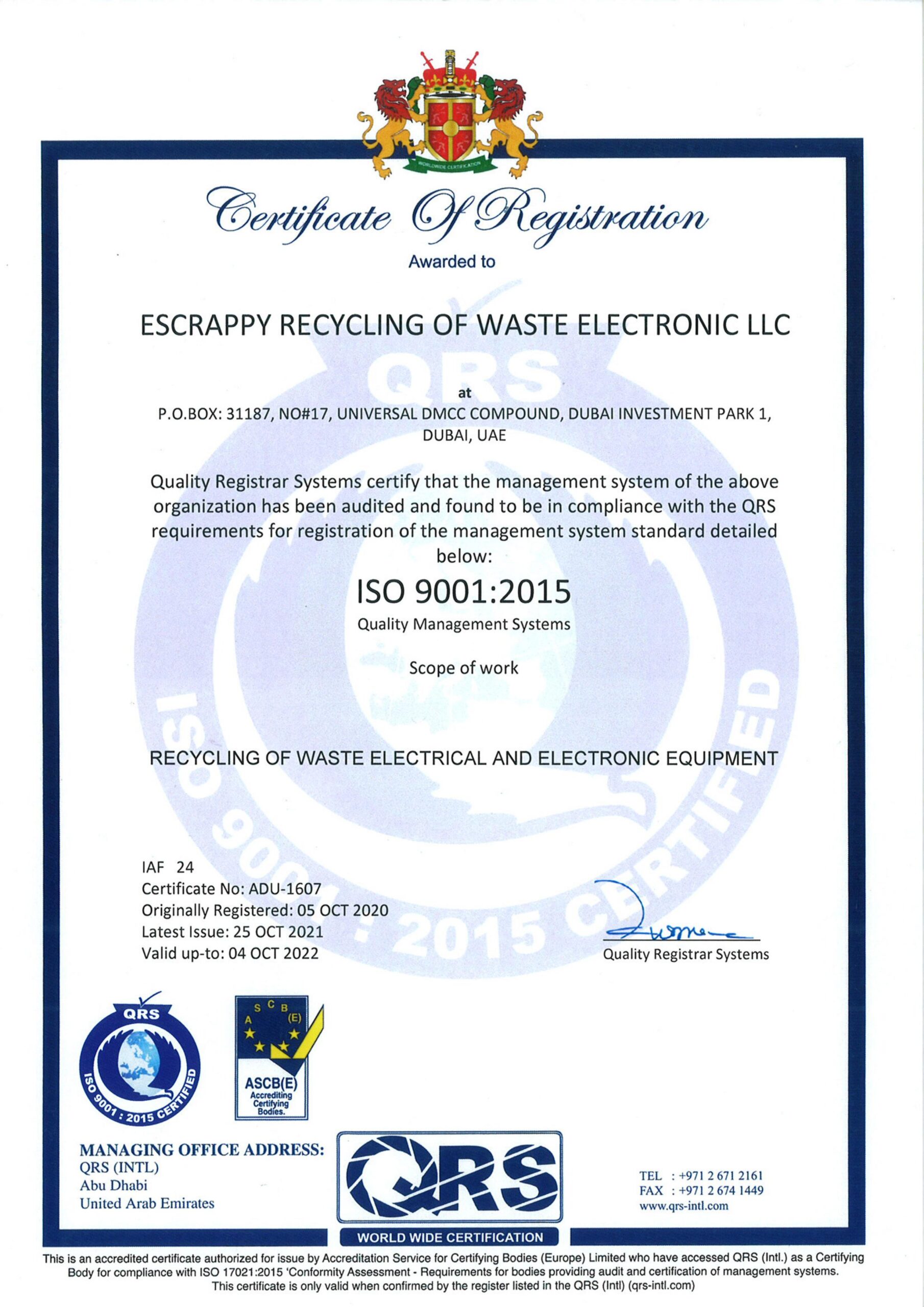 Escrappy ISO 9001 Certifcates